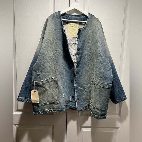 Cross Colours Denim Men’s Oversize Uniform Work Jacket - Vintage Blue Size L NWT - Picture 4 of 8